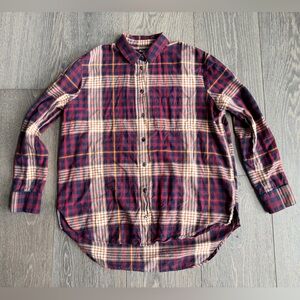 Madewell Oversized Button Down Shirt in Plaid Red Brown Blue Yellow White
